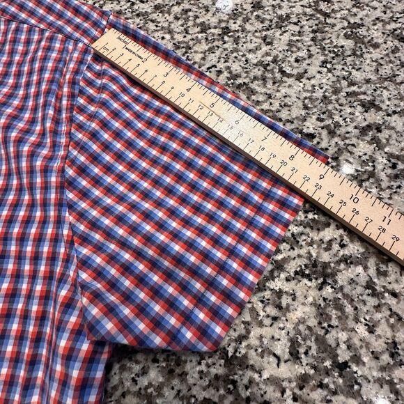 Crown & Ivy Classic Preppy short sleeve shirt Mens Sz‎ L Red/Blue plaid Dadbod - Picture 8 of 8